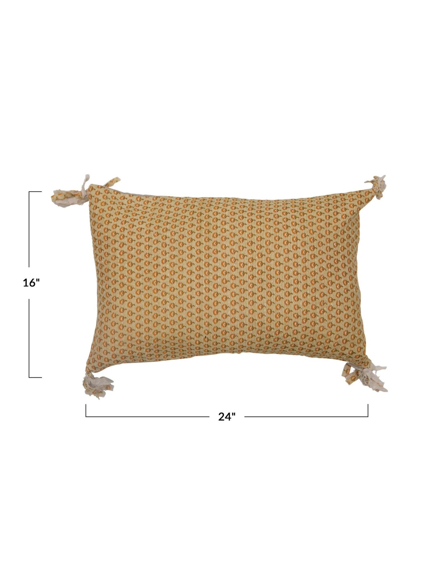 24" x 16" Cotton Printed Lumbar Pillow with Frayed Tassels