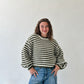 Striped Cropped Knit Sweater - Olive