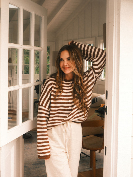 Piper Cardigan - Brown/White Stripe