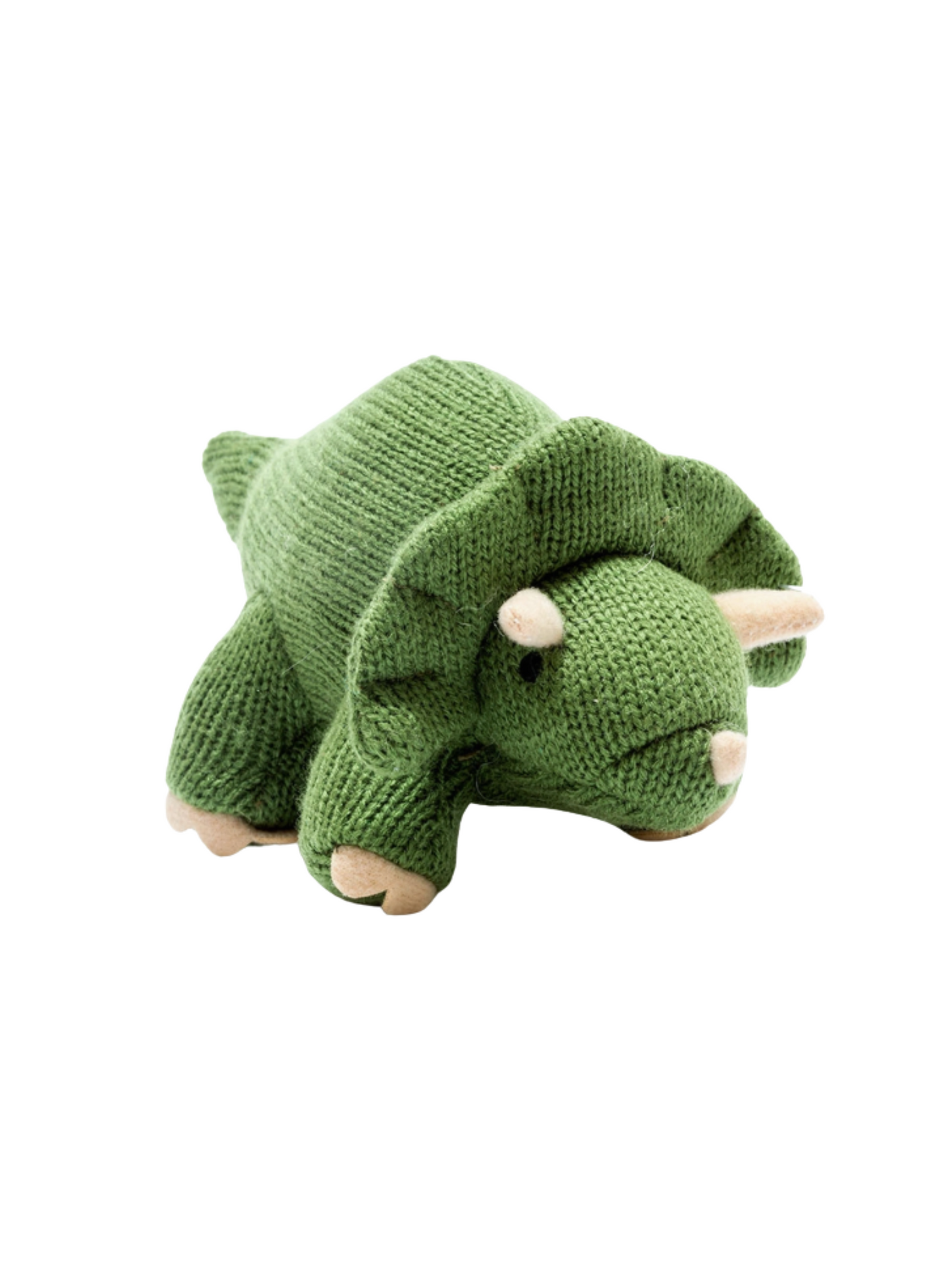 Knitted Moss Green Triceratops Dinosaur Baby Rattle